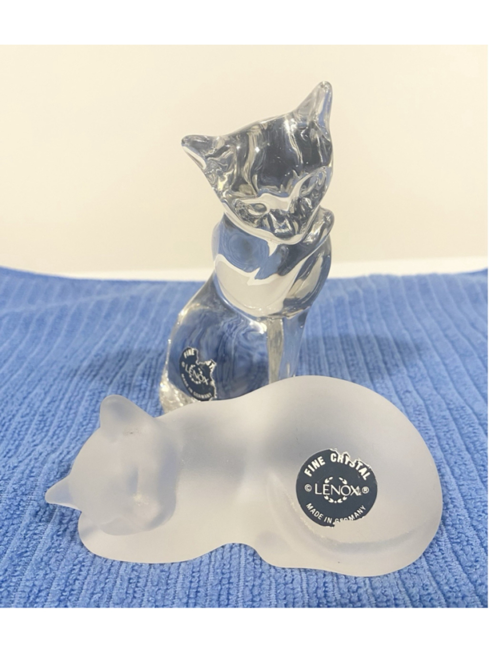 Lenox Preen & Serene Crystal Cat Figurines Set of 2 Germany Paperweights Vintage